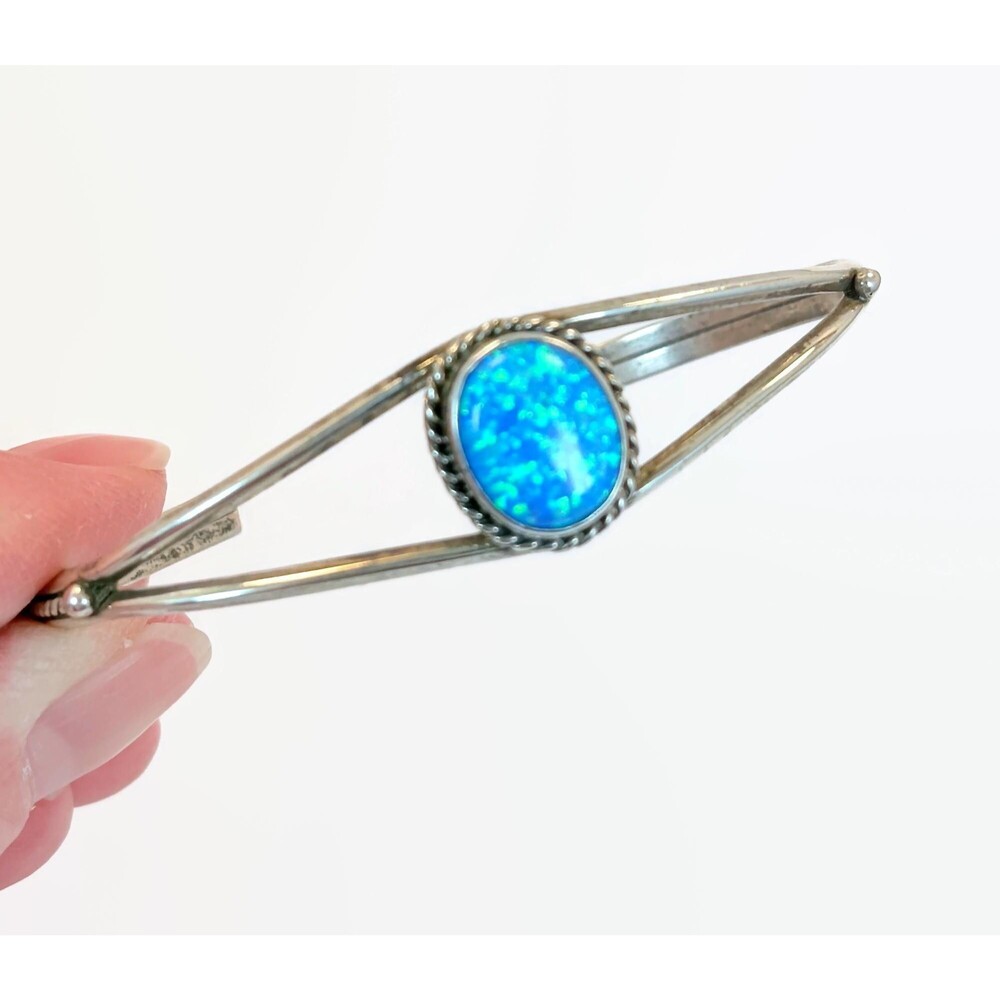 Opal Cuff, Sterling Silver, Vintage Bracelet, Native American, Stacking